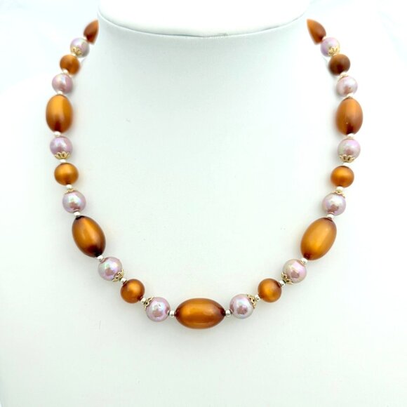 Vintage Moonglow Lucite/Thermoset and Pearlescent Beads Made in Japan Necklace - Picture 2 of 8